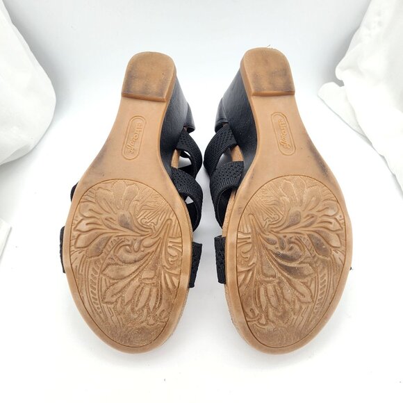 Eurosoft Sancia Black Wedge Sandals With Back Zipper Size 7.5 Textured Open Toe - Picture 4 of 8